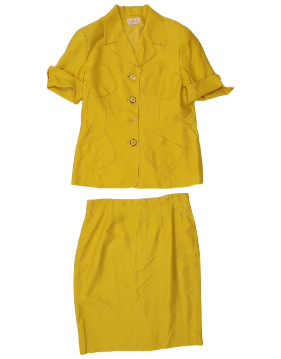 Vintage kvinders 4 knap 2 stykke nederdel sæt IT 46 Large W32 gul silke