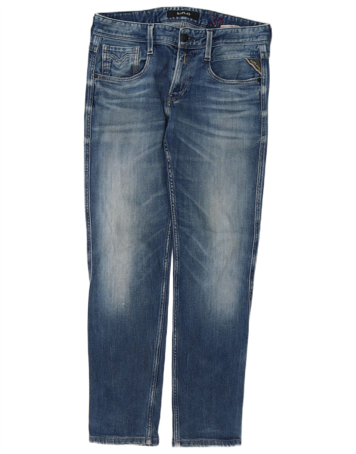 Replay Dame Slim Jeans W30 L29 Blå Bomuld