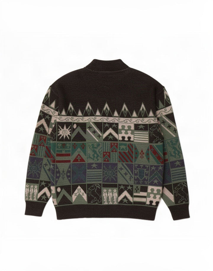 Vintage Herre Turtle Neck Jumper Sweater XL Grå Geometrisk Uld