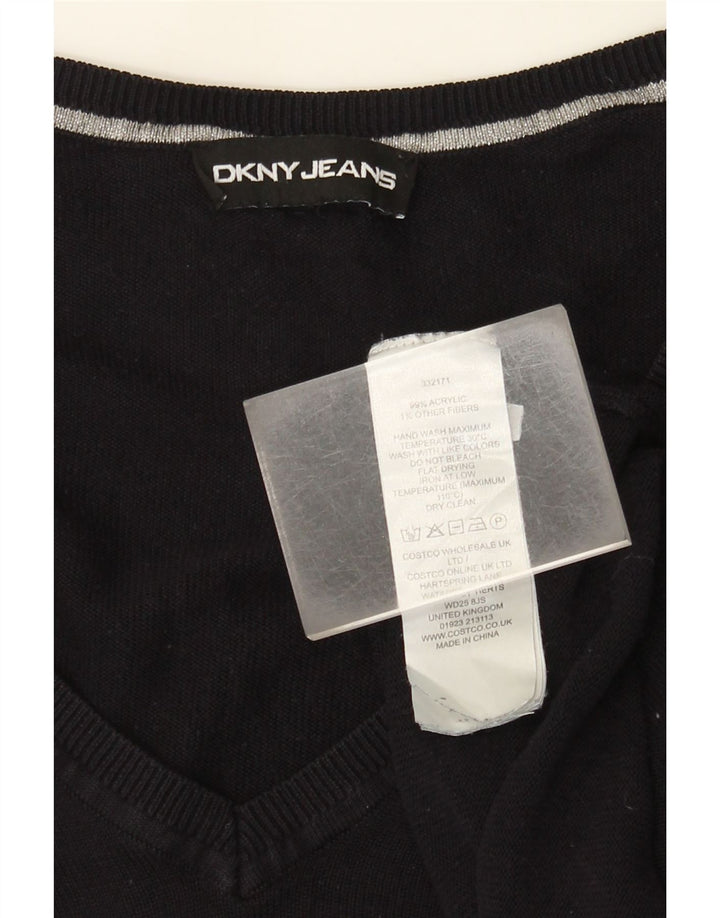 Dkny Dame Grafisk Oversized V-hals Jumper Sweater UK 14 Large Sort