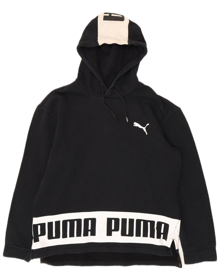 PUMA Womens Graphic Hoodie Jumper UK 14 Medium Black Colourblock