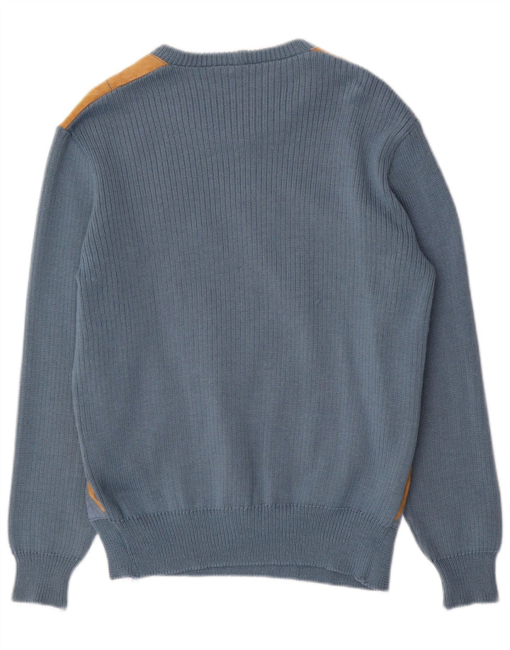 Vintage herre rund hals sweater mellemblå Argyle/diamant akryl