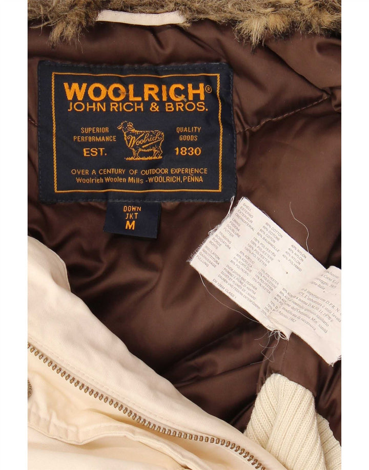 Woolrich polstret hættejakke til kvinder UK 14 Medium hvid bomuld
