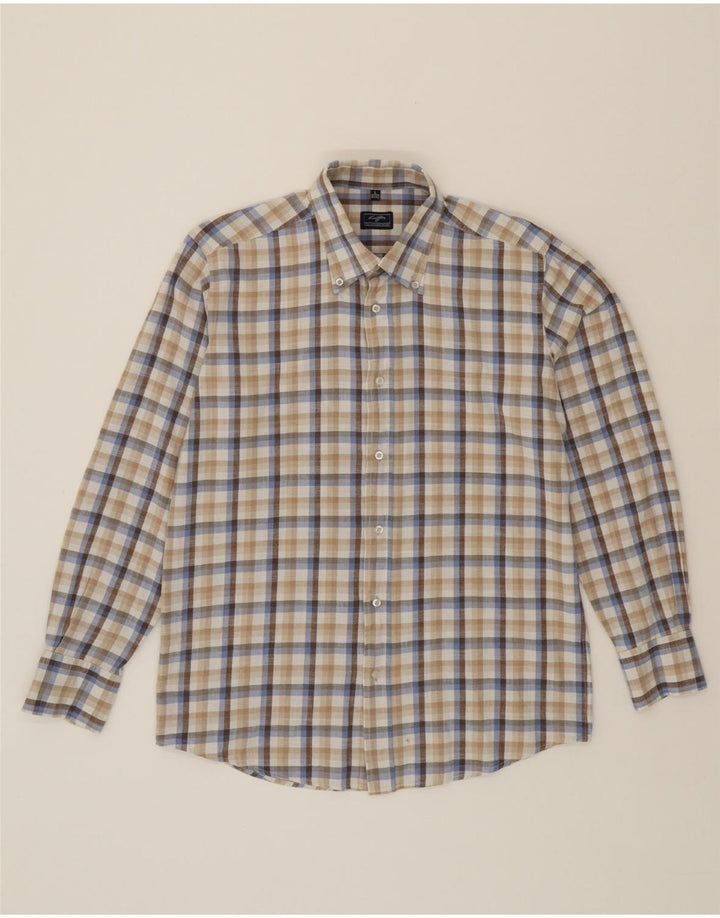 LOTTO Mens Shirt Size 41/42 Large Beige Check Cotton Vintage Lotto and Second-Hand Lotto from Messina Hembry 