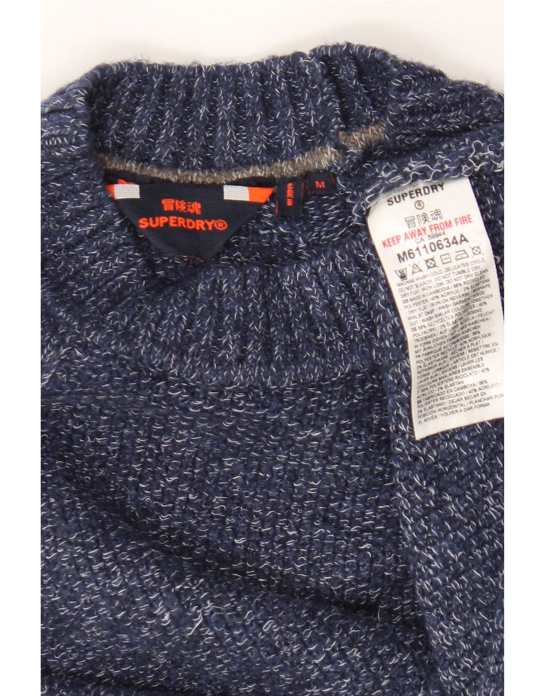 Superdry sweater med rund hals til mænd, medium blå flækket polyester