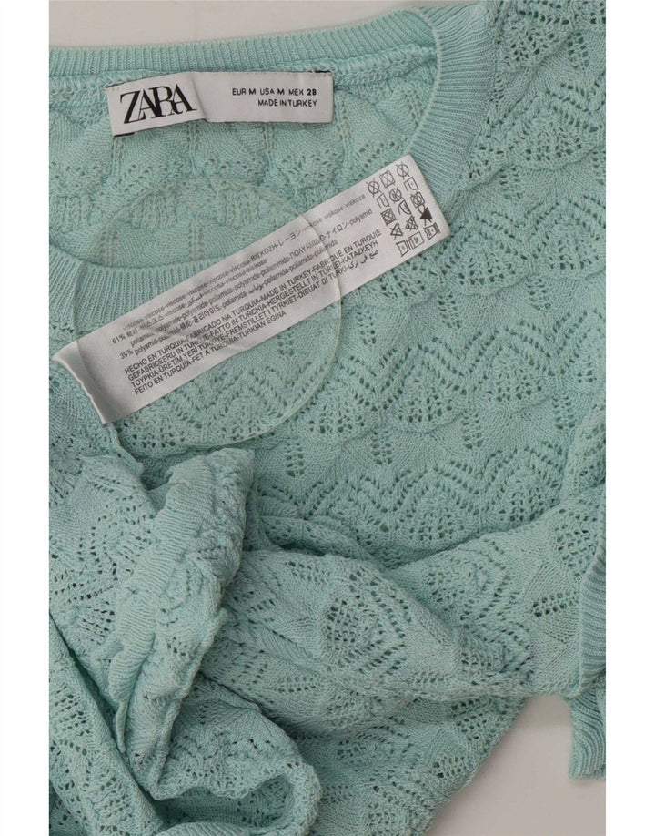 Zara strikblusetop til kvinder UK 12 Medium Turkis Viscose