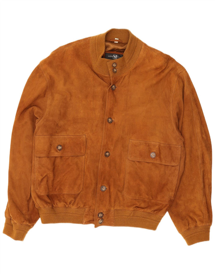 Vintage herre ruskind bomberjakke IT 54 2XL beige læder