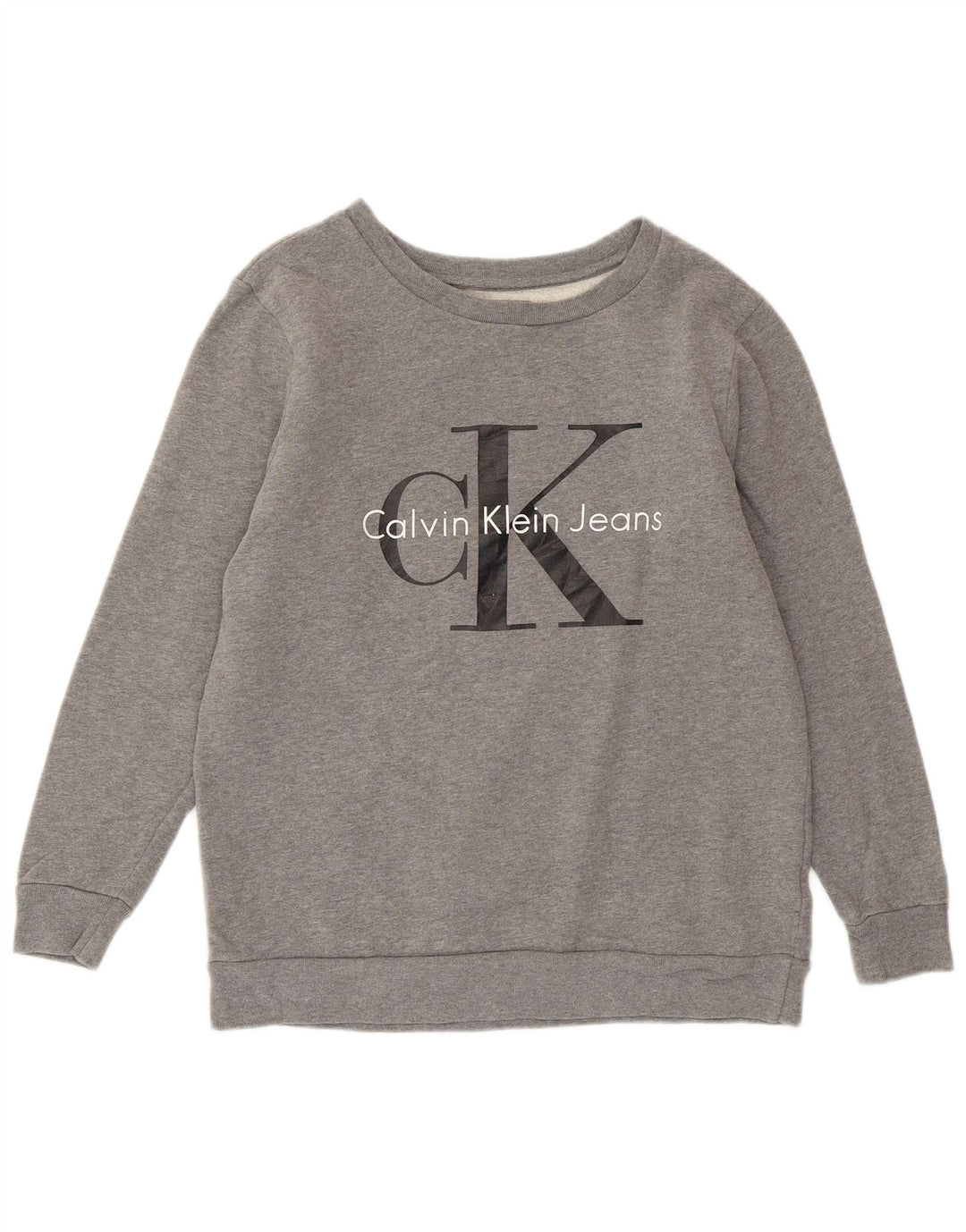 CALVIN KLEIN JEANS Dame Oversized Sweatshirt Jumper UK 6 XS Grå Flecked