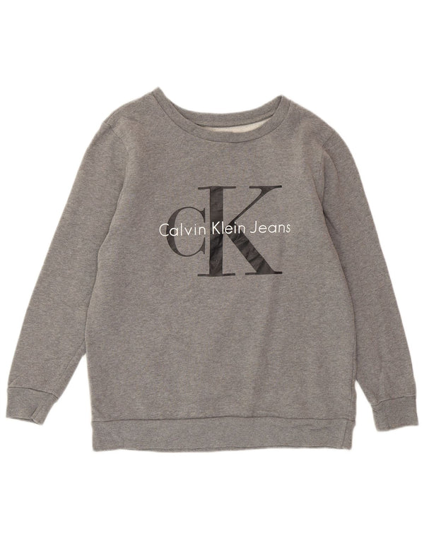 CALVIN KLEIN JEANS Dame Oversized Sweatshirt Jumper UK 6 XS Grå Flecked