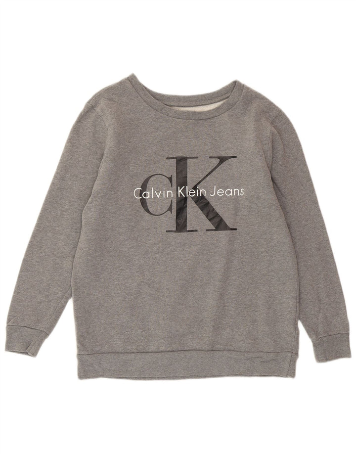 CALVIN KLEIN JEANS Dame Oversized Sweatshirt Jumper UK 6 XS Grå Flecked