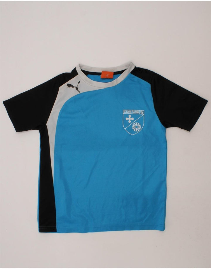 PUMA Boys Graphic T-Shirt Top 9-10 Years Medium Blue Colourblock Polyester Vintage Puma and Second-Hand Puma from Messina Hembry 
