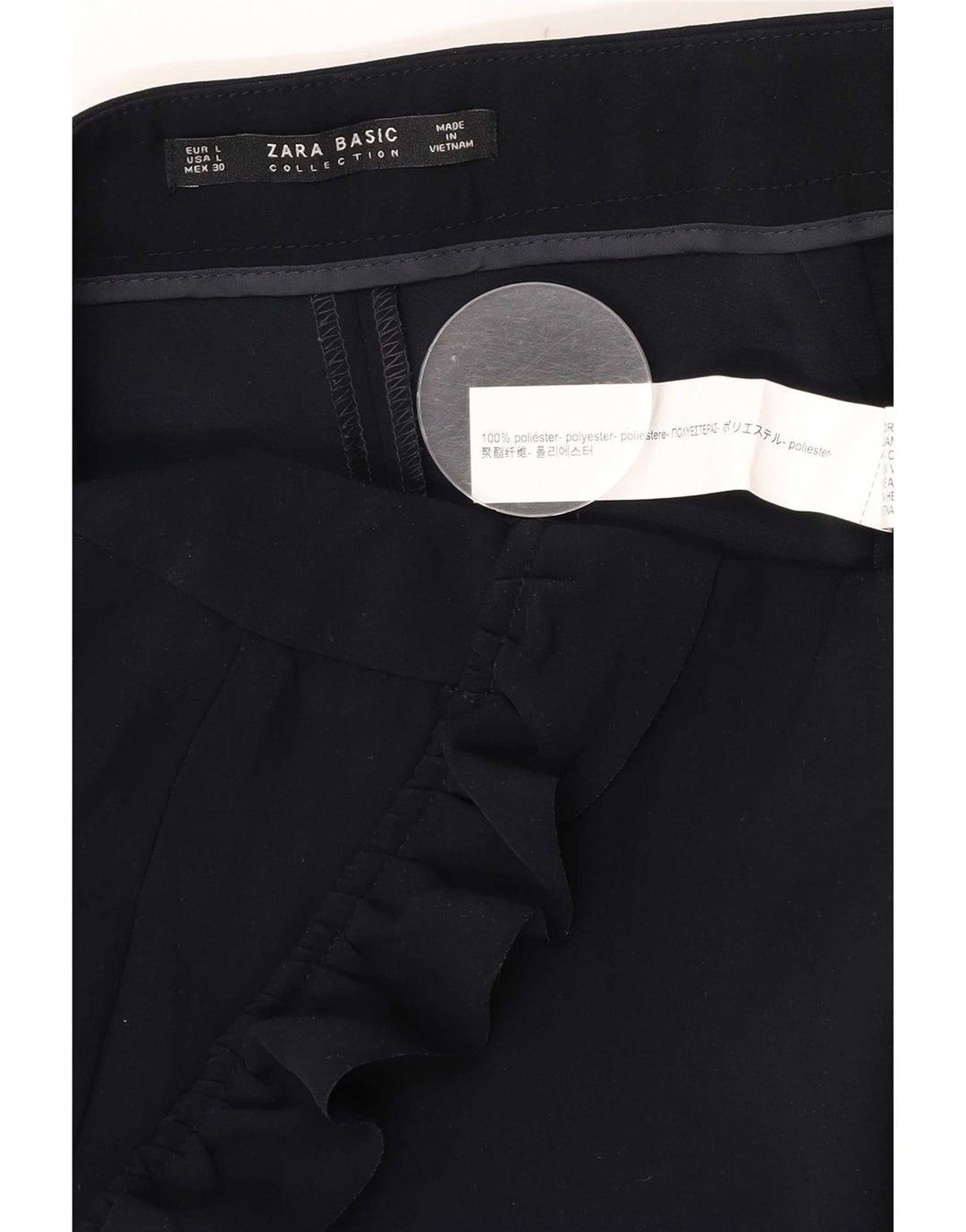 Zara Womens Tapered Cropped Trousers Large W30 L25 Navy Blue Polyester
