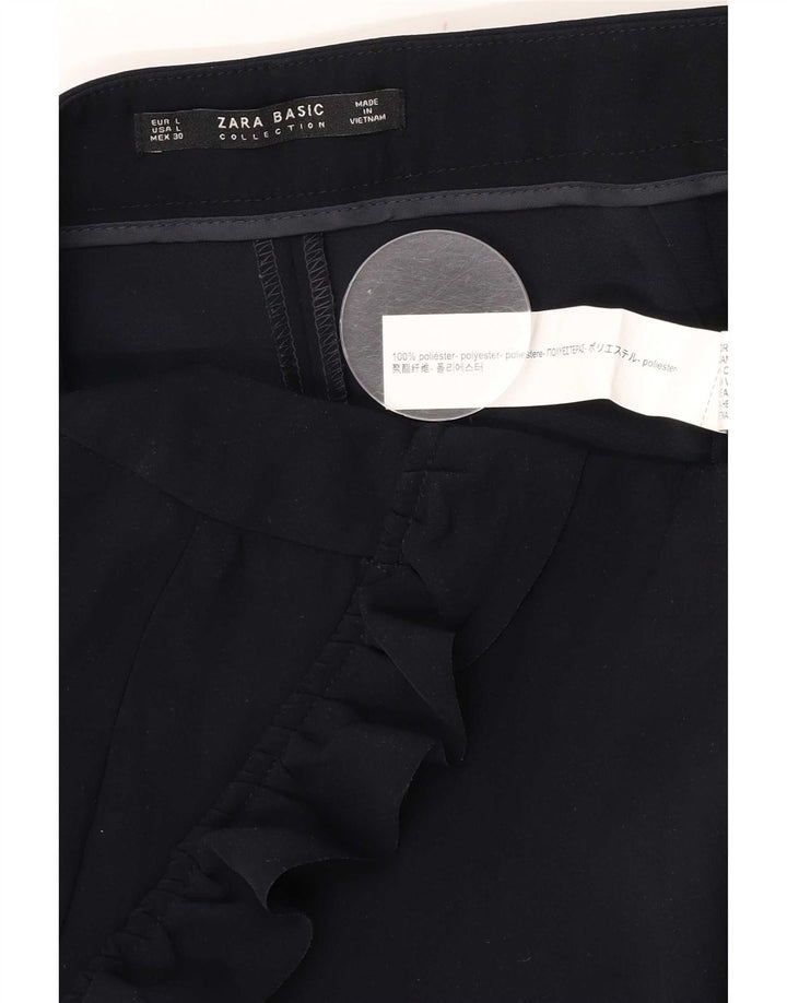 Zara Womens Tapered Cropped Trousers Large W30 L25 Navy Blue Polyester