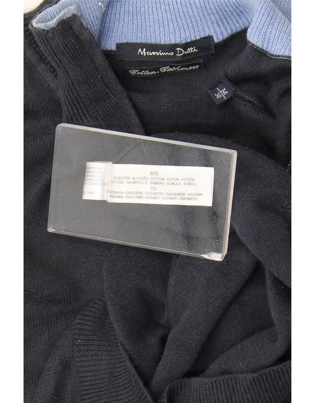Massimo Dutti Herre Zip Neck Jumper Sweater EU 38 Medium Navy Blue Bomuld