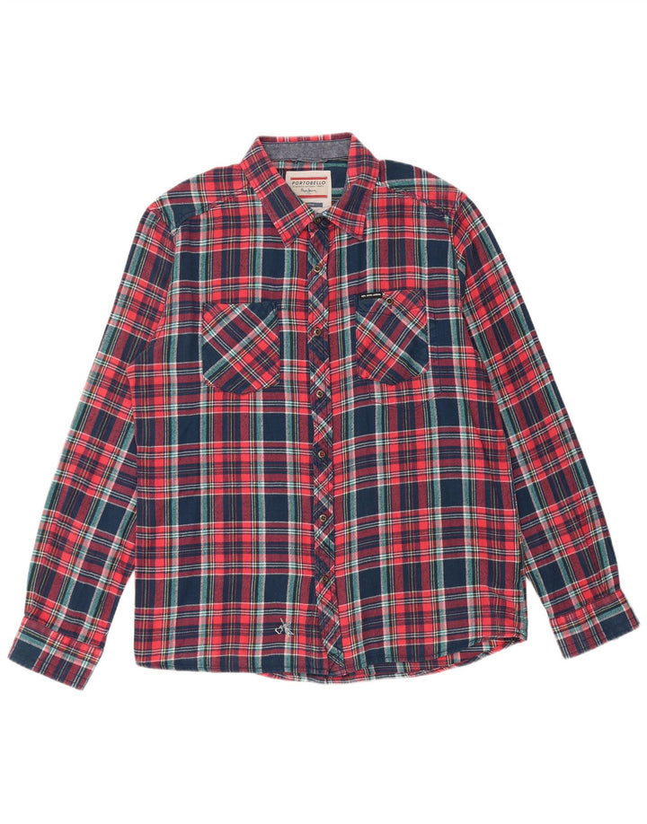 PEPE JEANS Mens Slim Fit Flannel Shirt XL Multicoloured Check Cotton