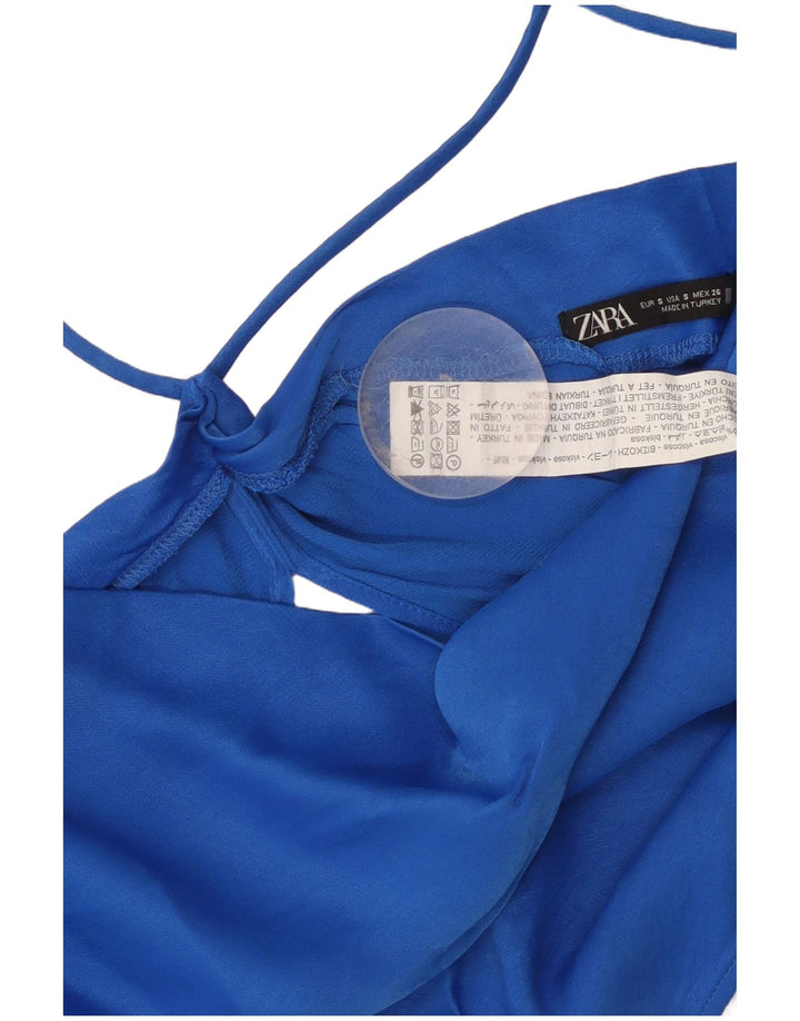 Zara Womens Crop Halter Top UK 8 Small Blue Viscose