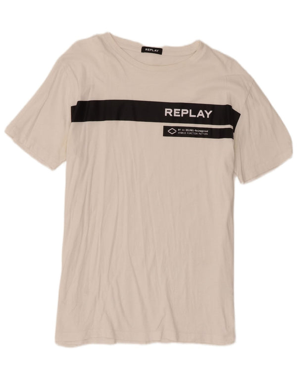 Replay Herre Grafisk T-Shirt Top 2XL Hvid Colourblock Bomuld