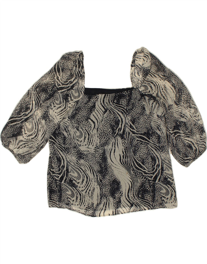 WHISTLES Womens 3/4 Sleeve Blouse Top UK 10 Small Grey Animal Print | Vintage Whistles | Thrift | Second-Hand Whistles | Used Clothing | Messina Hembry 