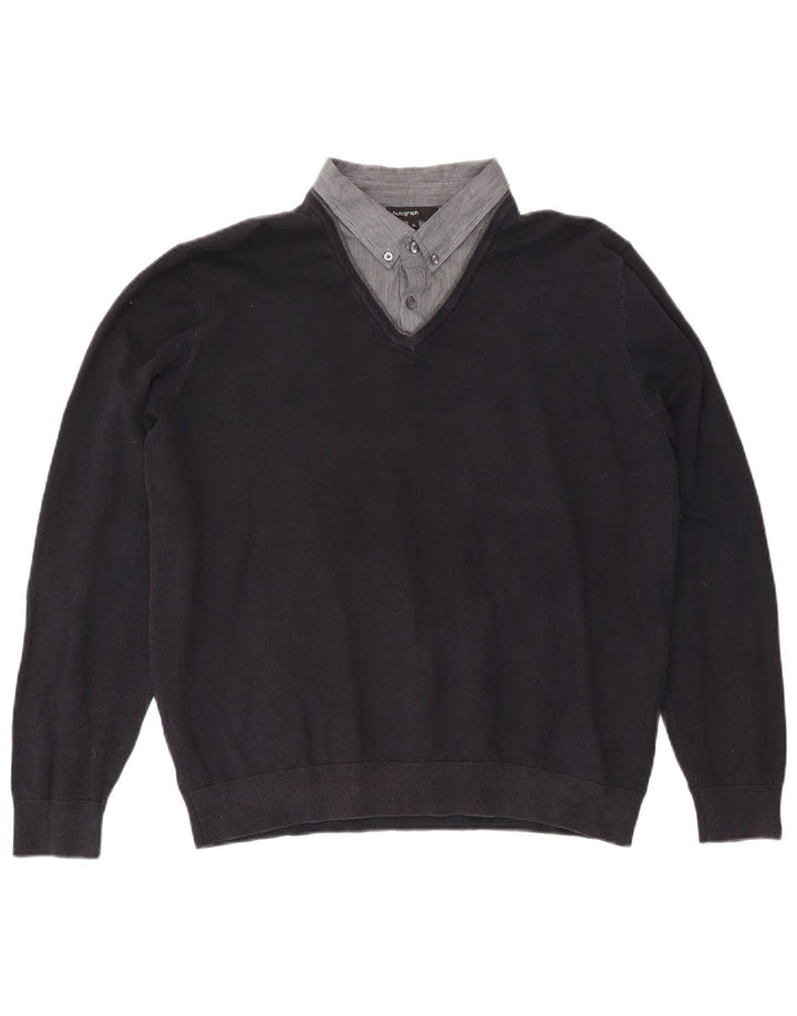 Marks & Spencer Herre V-hals sweater XL marineblå bomuld
