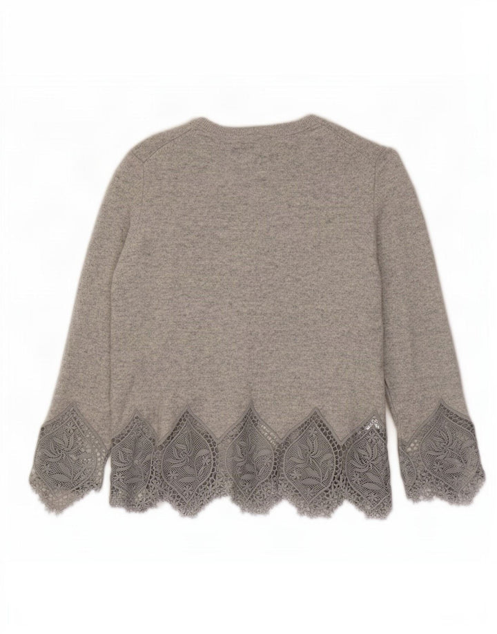 Ted Baker Dame Boat Neck Jumper Sweater Størrelse 3 Medium Grå Uld