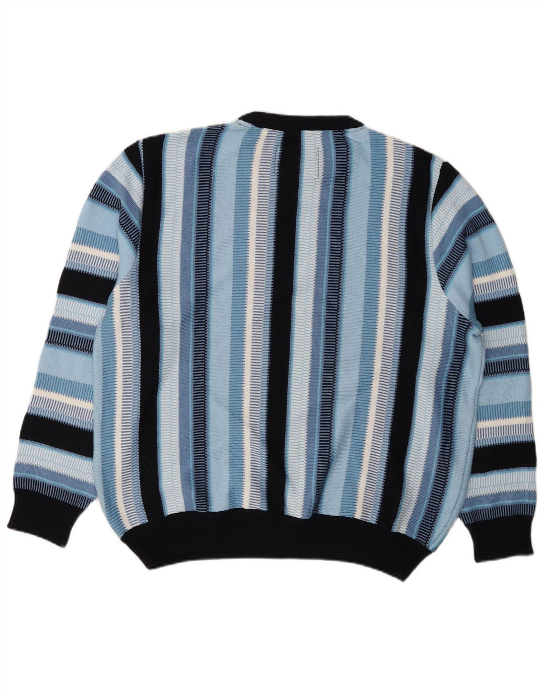 Roger Kent Herre rund hals sweater XL blå stribet polyakryl