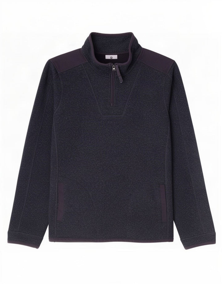 Fedt ansigt herre lynlås-hals sweatshirt jumper stor marineblå flækket polyester
