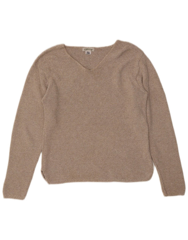 ORVIS Dame V-hals sweater UK 10 Small Beige Bomuld