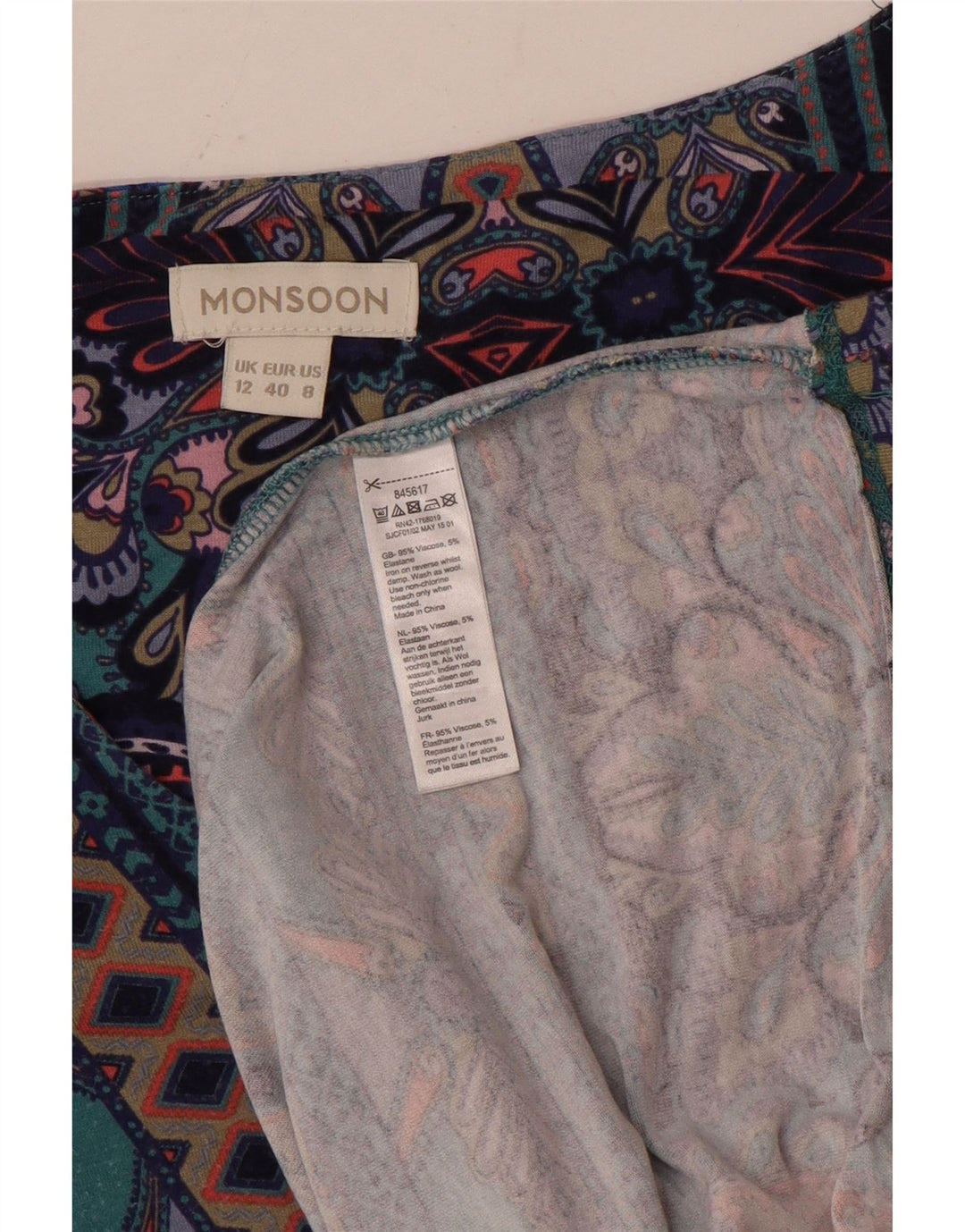 MONSOON Dame Langærmet Skift Kjole UK 12 Medium Flerfarvet Paisley