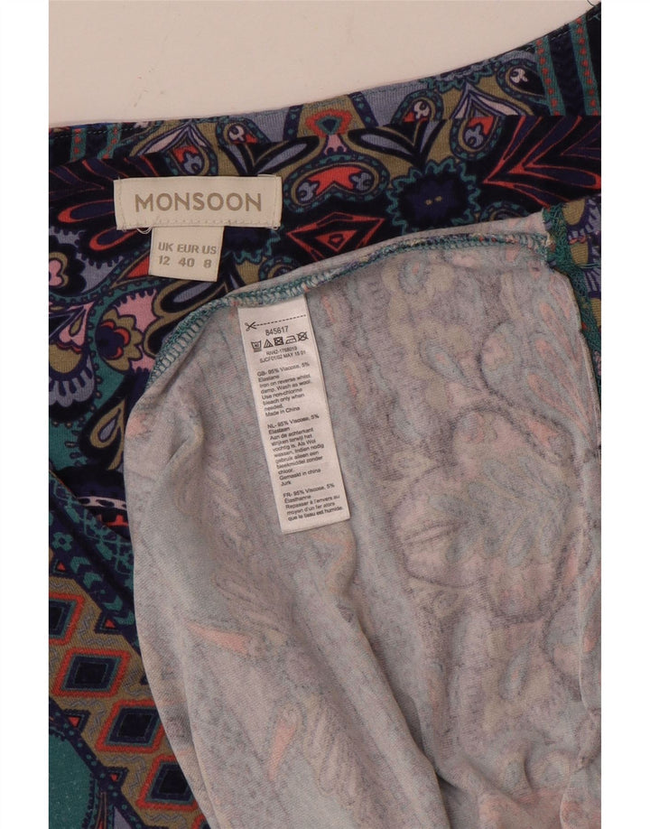 MONSOON Dame Langærmet Skift Kjole UK 12 Medium Flerfarvet Paisley