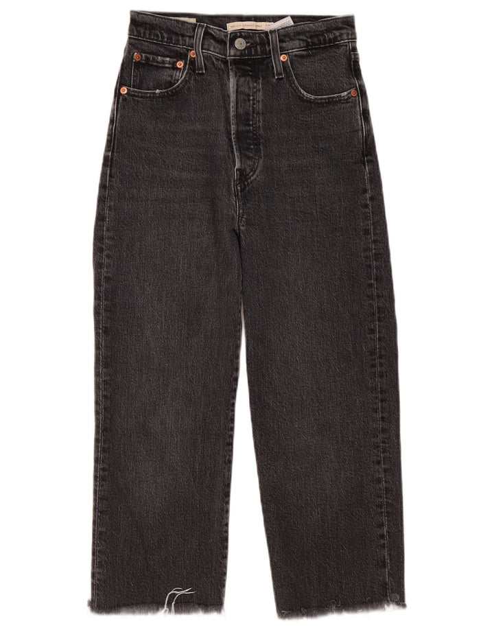 Levi's Dame Ribcage Distressed Straight Jeans W25 L21 Sort Bomuld
