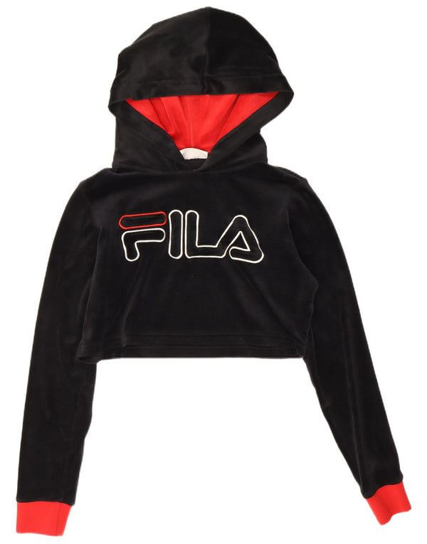 Fila Womens Crop Graphic Hoodie Jumper UK 10 Small Black Colourblock