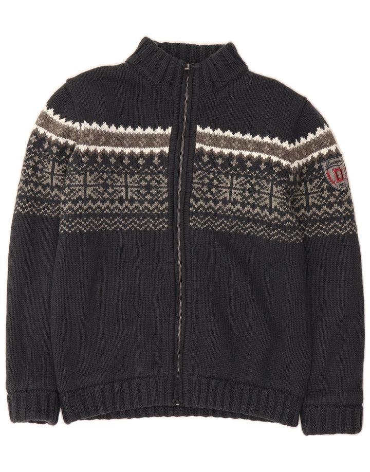 VINTAGE Mens Knit Bomber Jacket UK 40 Large Navy Blue Fair Isle Vintage Vintage and Second-Hand Vintage from Messina Hembry 