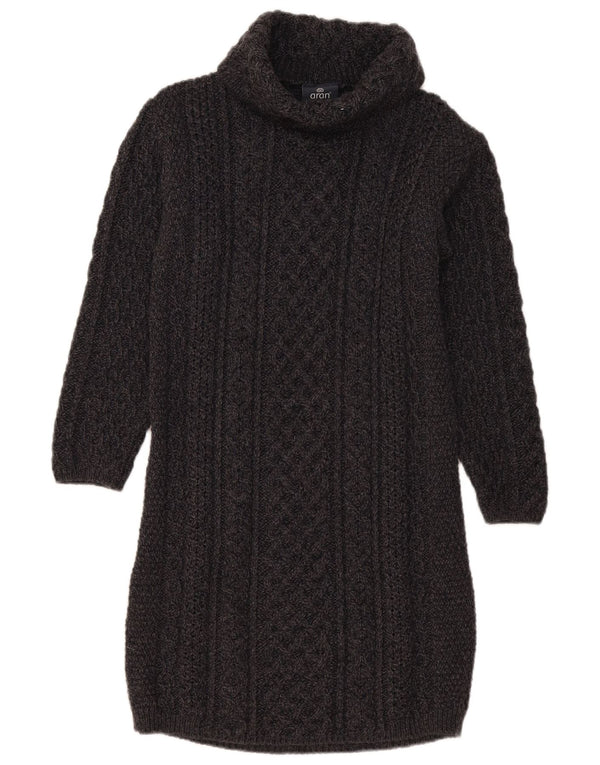 Aran Wollen Mills Dame Langærmet Jumper Dress UK 14 Medium Grey