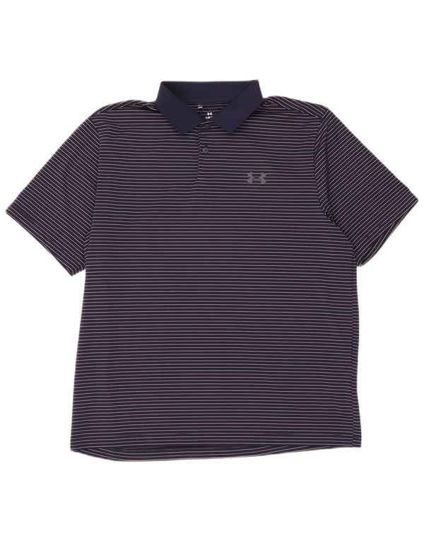 Under Armour Herre Polo Shirt Large Navy Blue Pinstripe Polyester