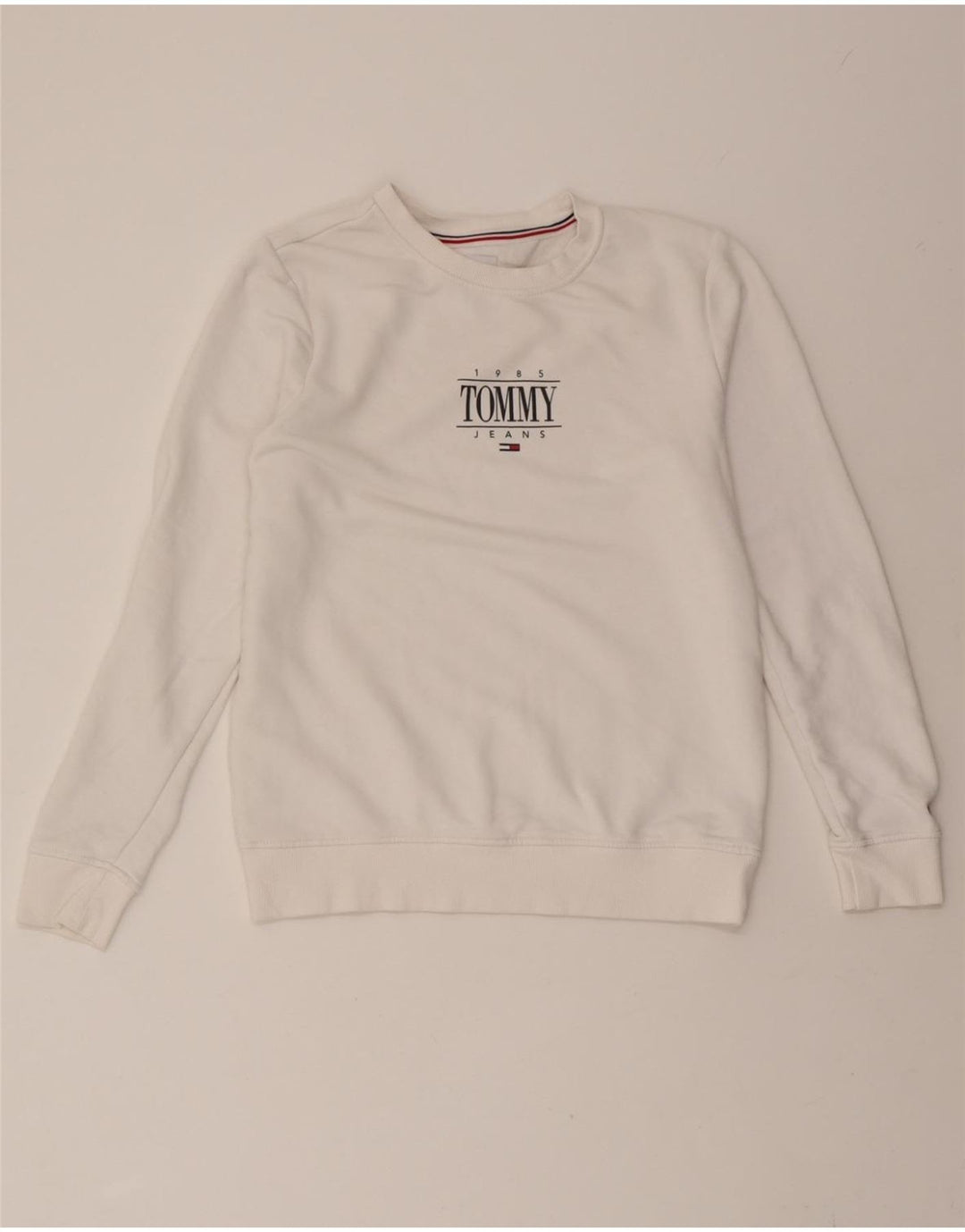 TOMMY HILFIGER Womens Oversized Sweatshirt Jumper UK 10 Small White Cotton Vintage Tommy Hilfiger and Second-Hand Tommy Hilfiger from Messina Hembry 