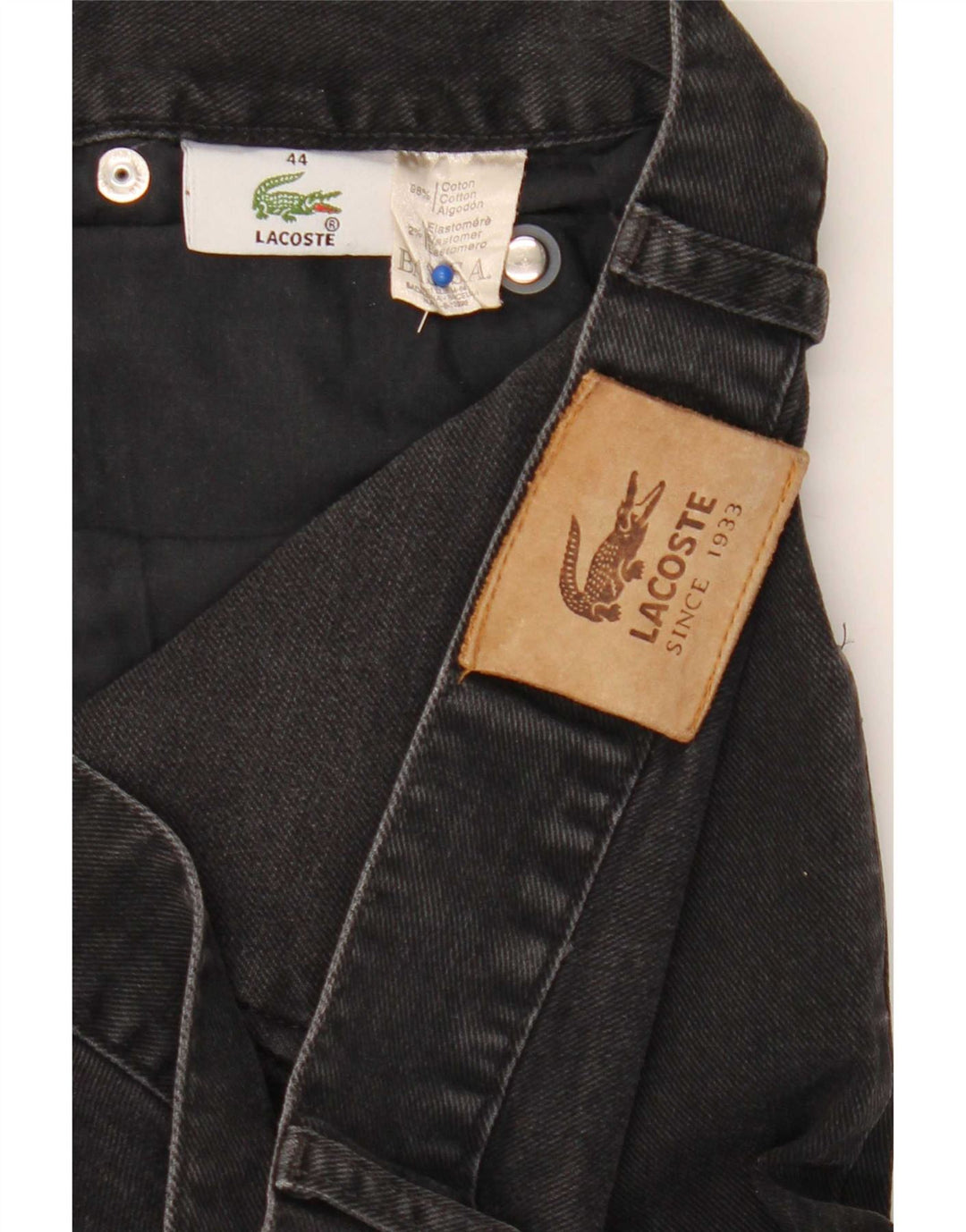 Lacoste Herre Straight Jeans Størrelse 44 Large W33 L27 Sort Bomuld