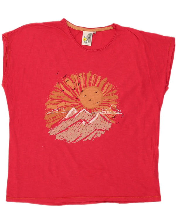 Weird Fish Dame Grafisk T-Shirt Top UK 14 Large Pink Bomuld