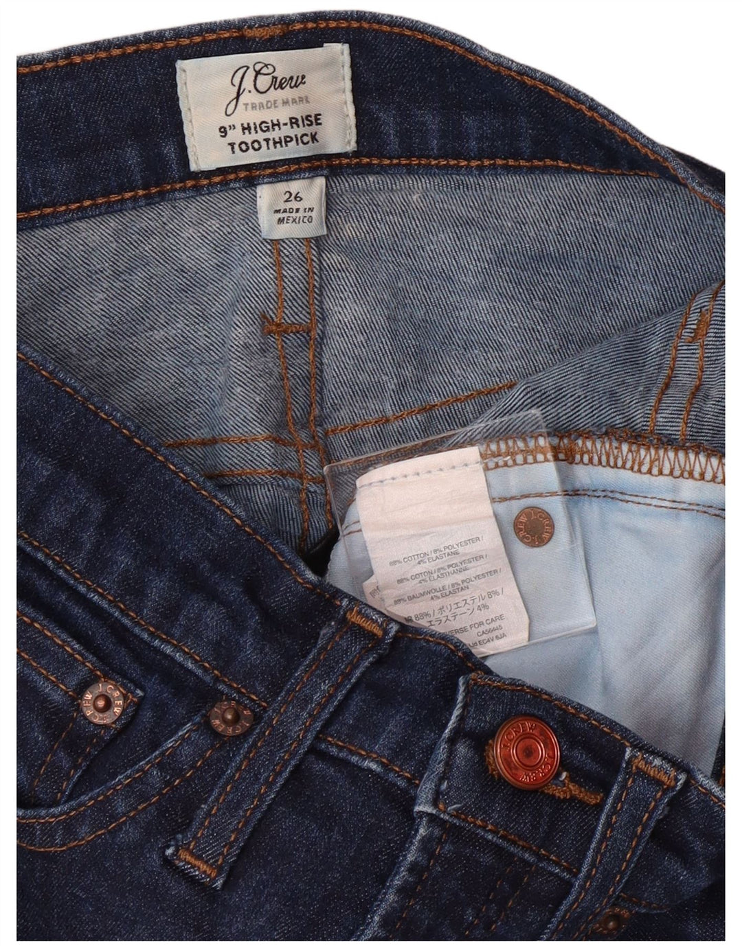 J. CREW Dametandstikker Højtaljede Skinny Jeans W26 L29 Marineblå Bomuld