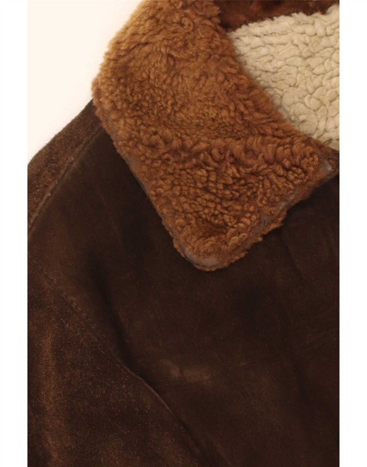 Vintage Herre Sherpa Ruskind Bomber Jacket UK 36 Lille Brun