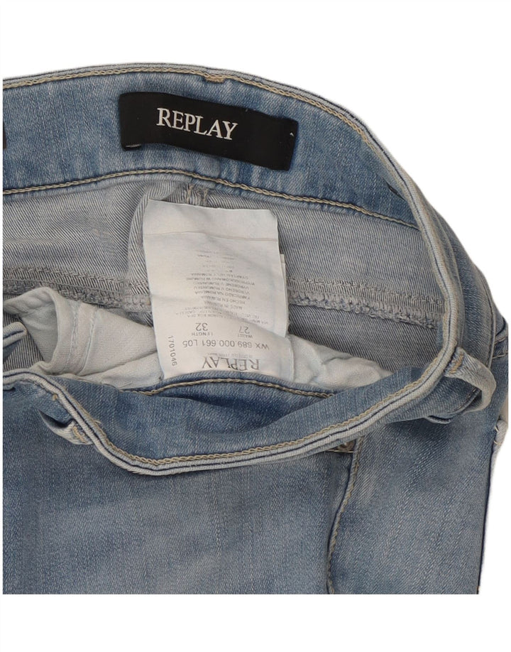REPLAY Dame Slim Jeans W27 L27 Blå Bomuld
