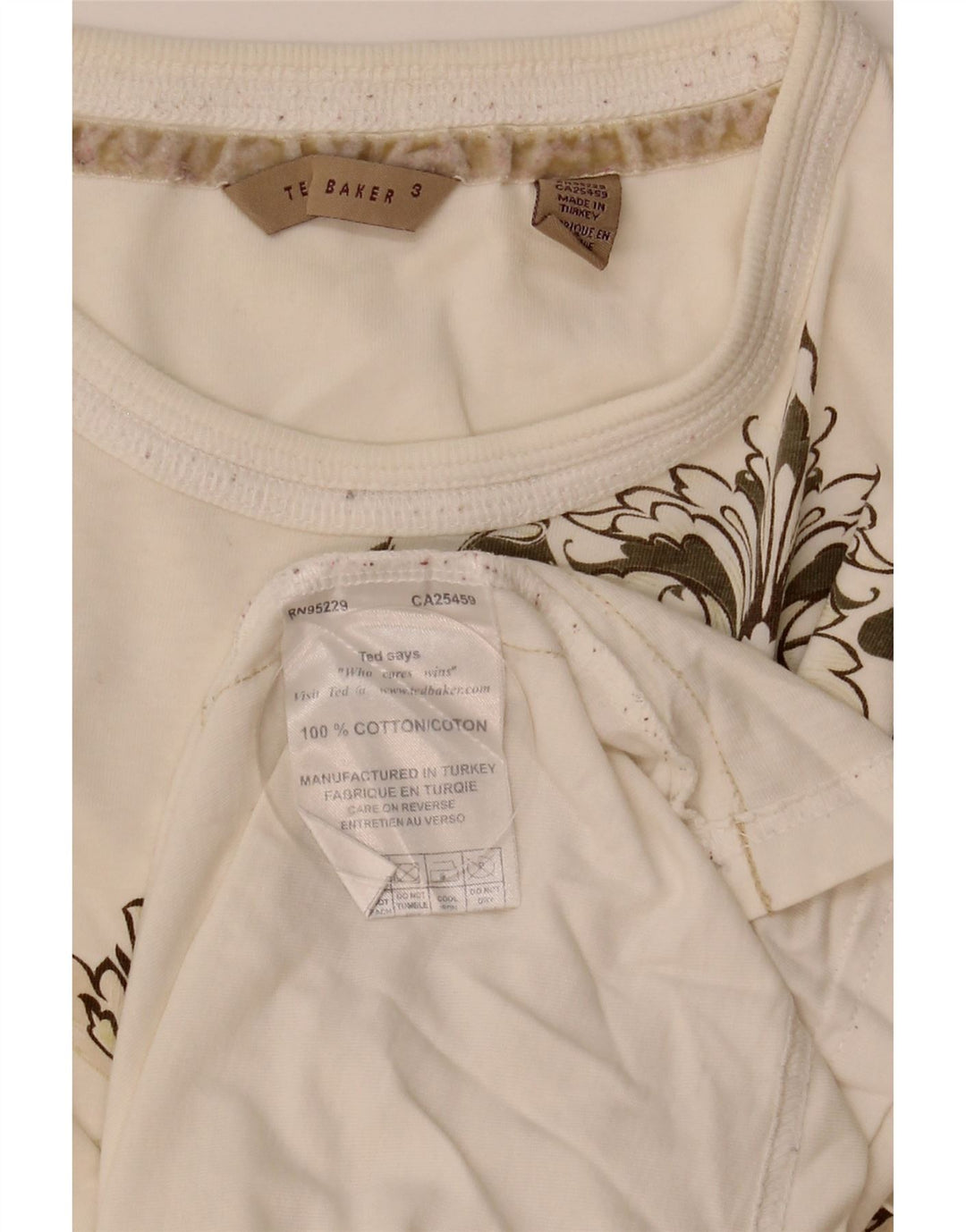 Ted Baker Herre grafisk T-shirt Top Størrelse 3 Medium Hvid Bomuld