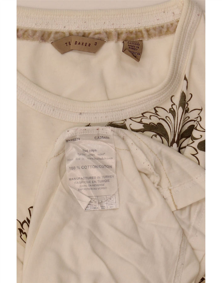 Ted Baker Herre grafisk T-shirt Top Størrelse 3 Medium Hvid Bomuld