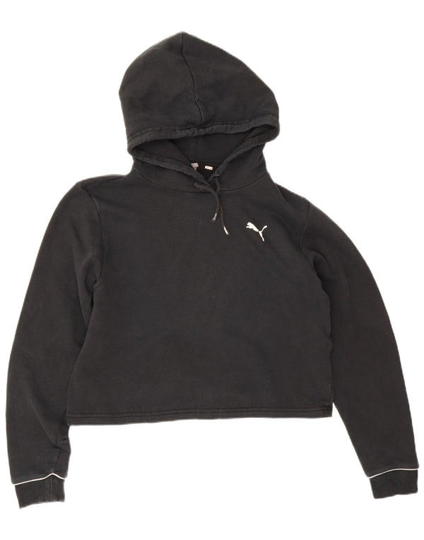 Puma Womens Crop Oversized hættetrøje Jumper UK 6 XS Sort bomuld