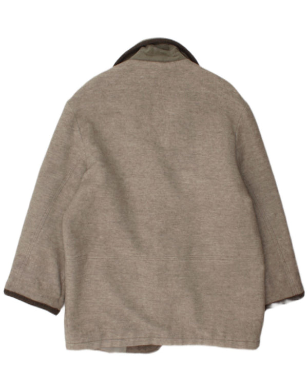 Vintage Dame Loose Fit Overfrakke UK 8 Small Beige Geometrisk Uld