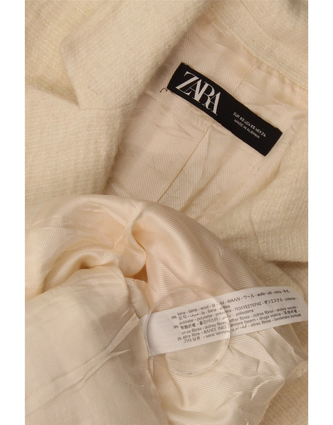 Zara Dame Overfrakke UK 6 XS Off White Uld