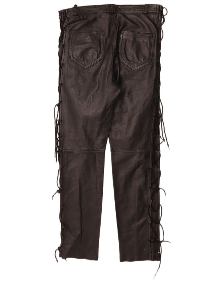 VINTAGE lige læderbukser til kvinder IT 40 Small W28 L28 sort læder