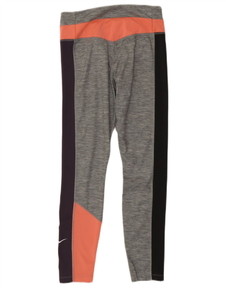 Nike Dame Dri Fit Crop Leggings UK 12 Medium Grey Colourblock Polyester