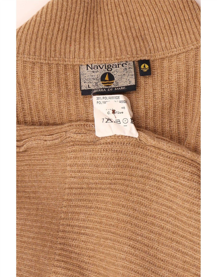 Navigare Cardigan sweater til mænd, stor beige lammeuld