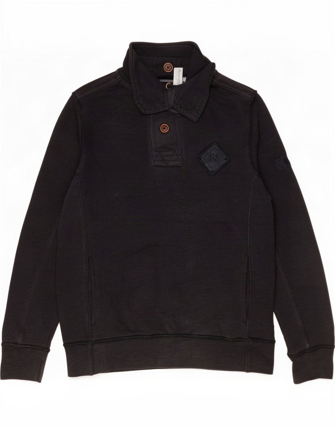 Fat Face Herre Button Neck Sweatshirt Jumper lille marineblå bomuld