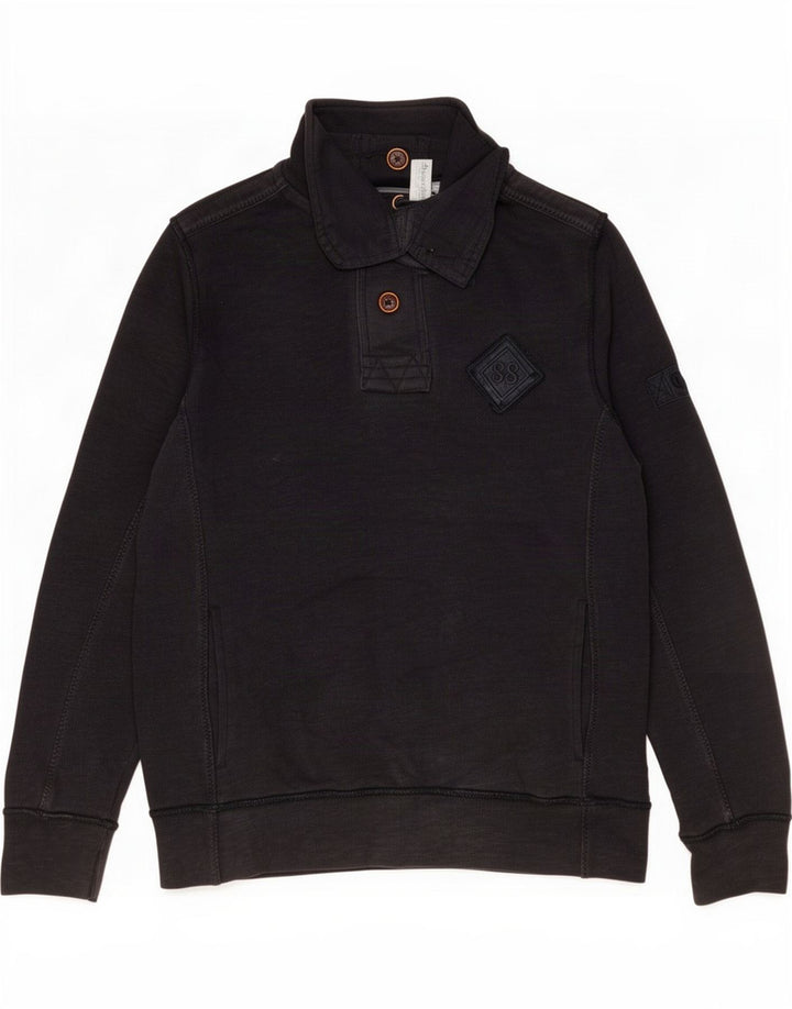 Fat Face Herre Button Neck Sweatshirt Jumper lille marineblå bomuld